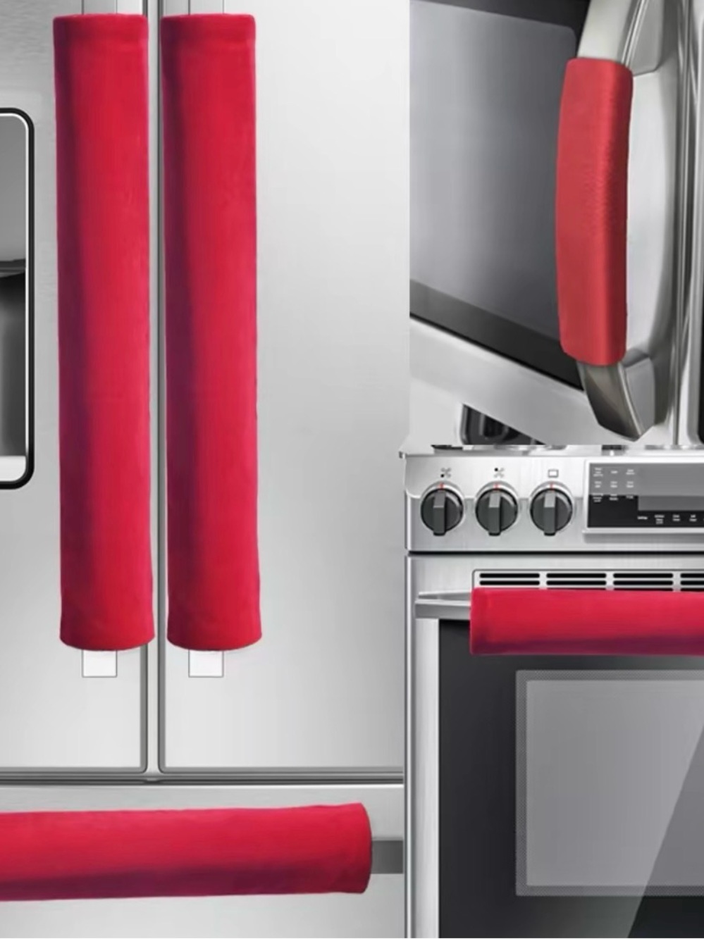 Red Refrigerator and Oven Handle Covers - Kitchen Appliance Handle Protectors